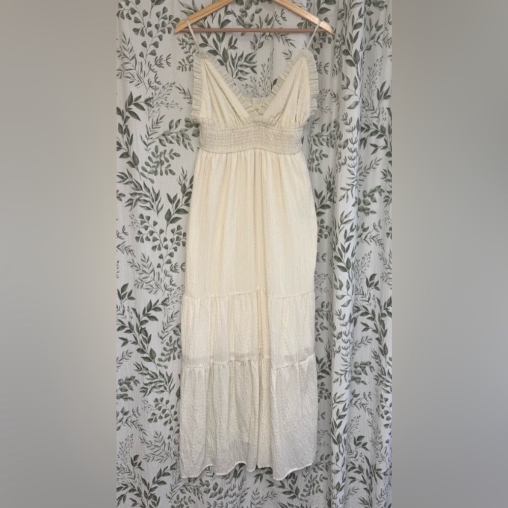 Banana Republic Factory Cream Maxi Dress with Smocked Waist